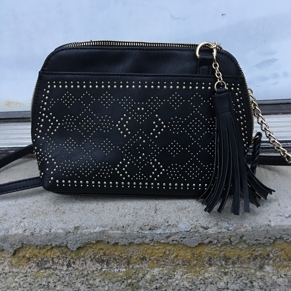Black long strap beaded pocket book